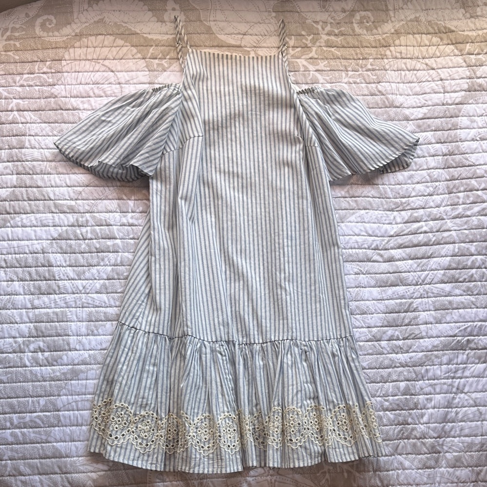 Abound Blue Striped Dress with Lace Hem